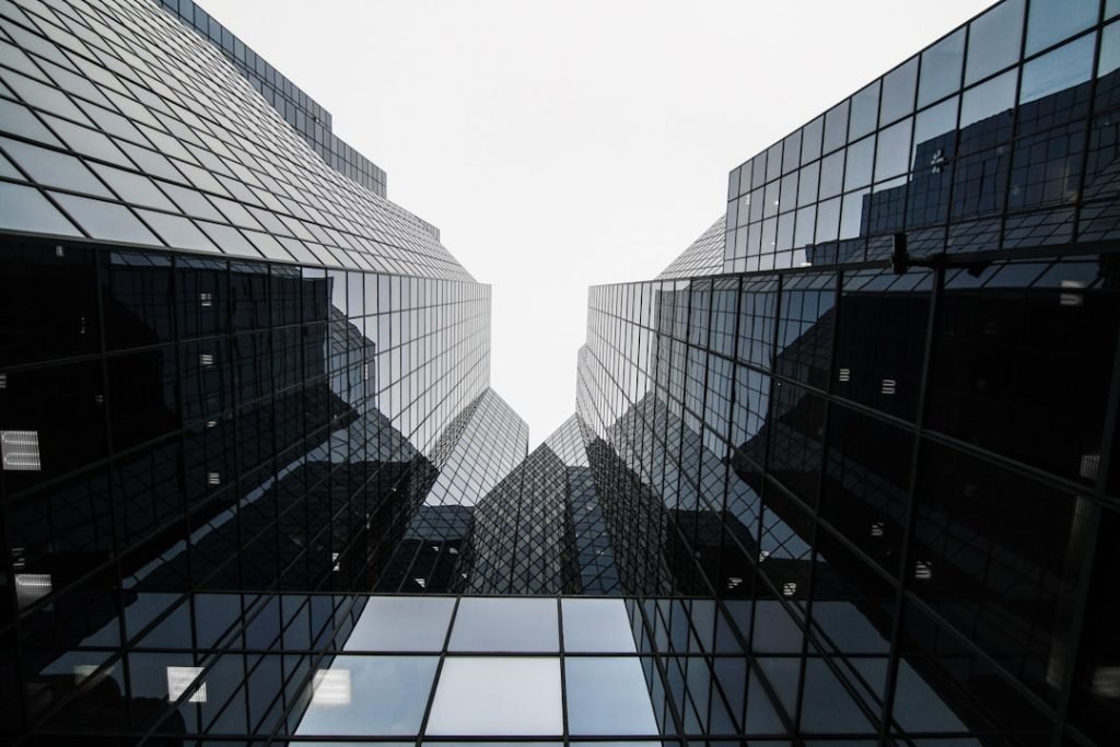 Reflective skyscraper facade